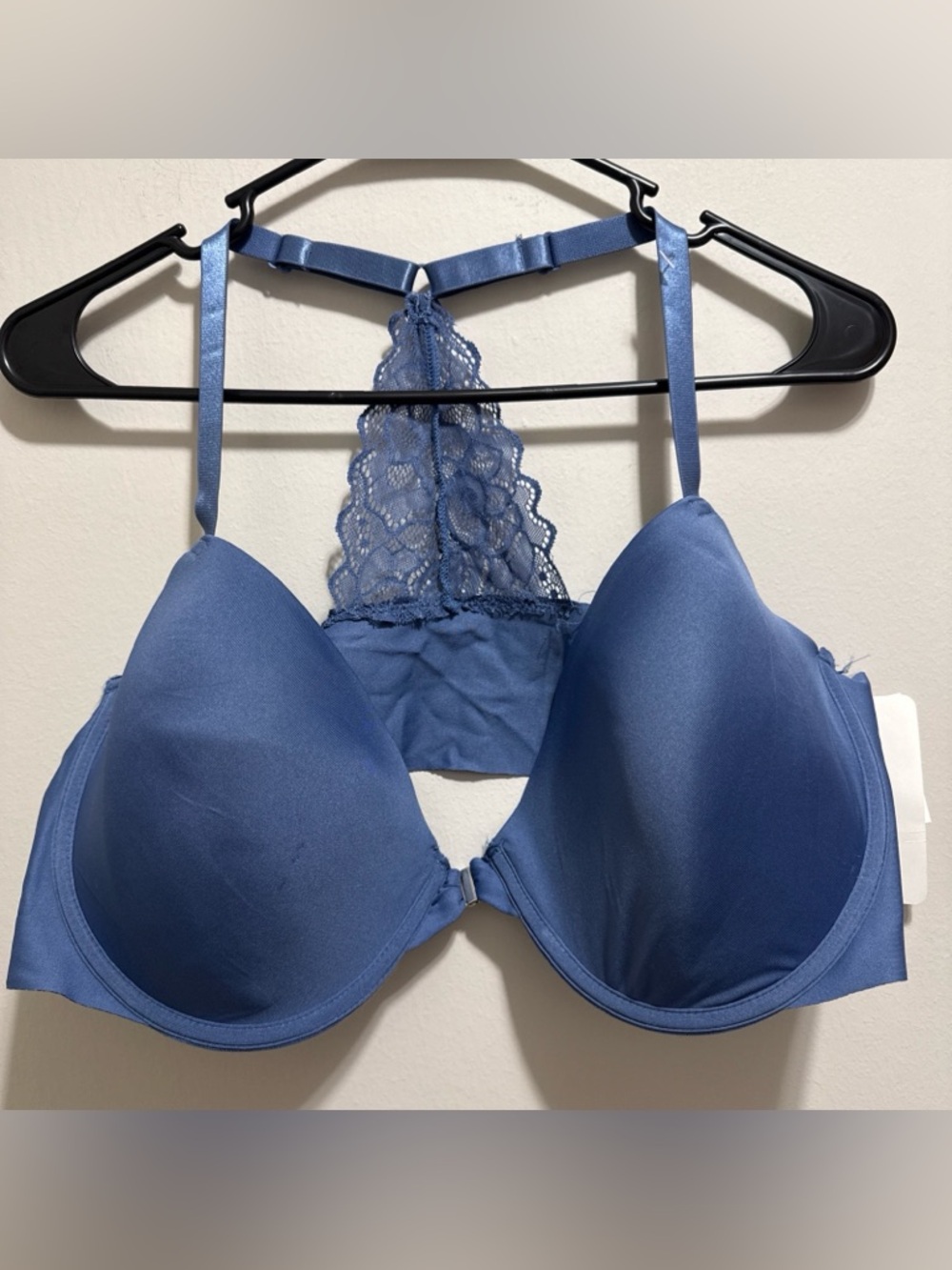 Cato Women TSHIRT BRA 44D Blue Lace Raceback Hook Lightly Lined Wired NEW